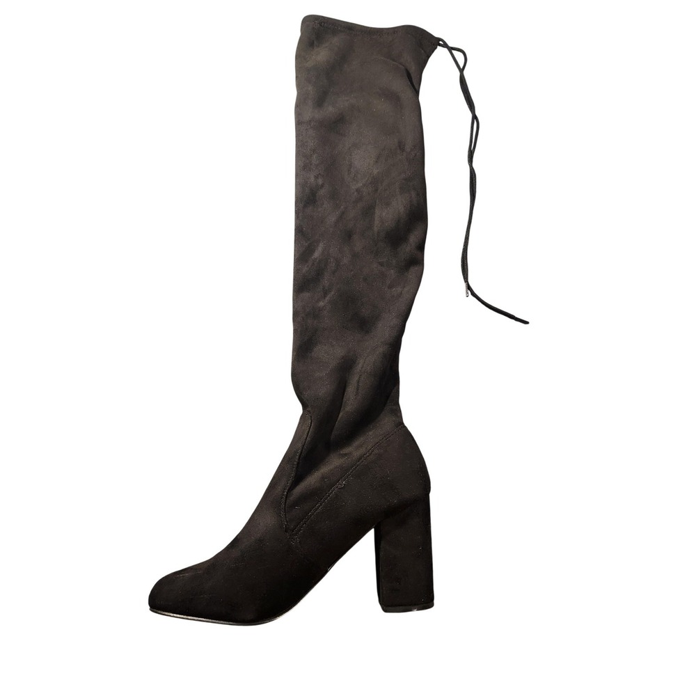 Chinese Laundry Sock Boots Womens 5.5 Black Faux Suede Over The Knee Block Heel